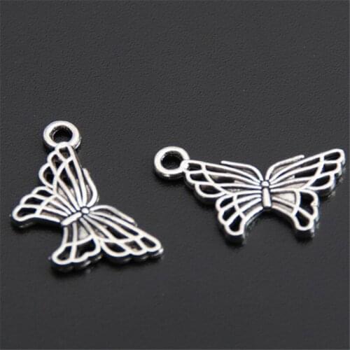50pcs Pendant Fit Tibetan Silver Color Double Sided Butterfly Beads DIY Bracelet Necklace A2597