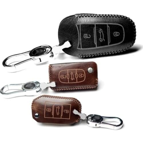 2/3 Button Genuine Leather Keychain Car Key Case Cover For Citroen C2 C3 C4 C5 C6 Picasso Xsara