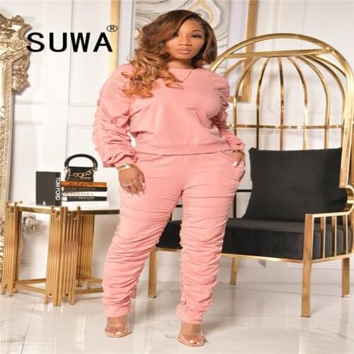 Hot Style Solid Color Joggers Casual Home Wear Two Piece Set Women Long Sleeve Hoodies Sweatshirt Top Vintage Trousers Street