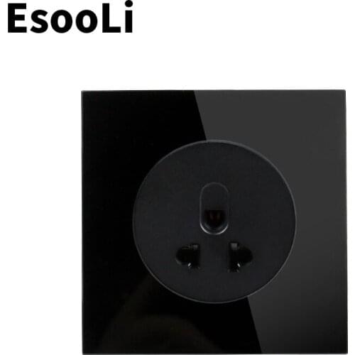 Esooli Black 13A US Standard New Arrival Crystal Glass Panel Wall Power Socket Outlet Grounded With Child Protective Lock
