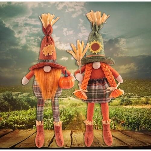 Harvest Festival Maple Leaf Scarecrow Long-Legged Dwarf Doll Ornaments Gnome Elf Home Farmhouse Kitchen Decor Shelf Tiered Tray