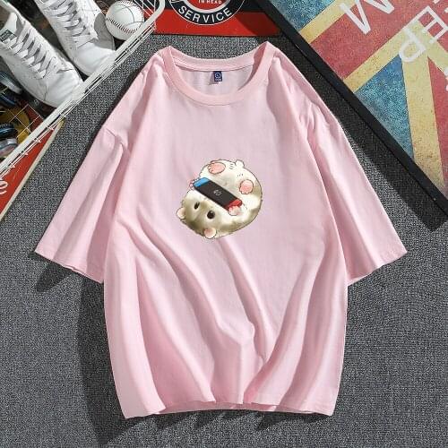 Harajuku Hamster Tshirt Cotton Cute Animal Print Casual Loose Pullover Tops Plus Size Unisex Clothing Summer Short Sleeve Tees