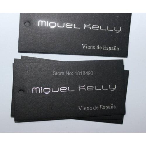 Customize Black matte cardboard tags/garment silver stamping hang tags/custom clothing printed paper tags labels 1000 pcs a lot