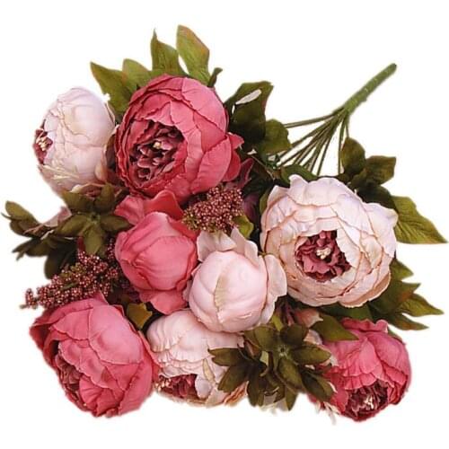 13 Heads European Style Artificial Peony Silk Flowers Decorative Party Flower For Home Hotel Wedding Office Garden Decor