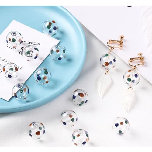 Min order 20pcs/lot 16mm color dots print geometry rounds balls shape Straight hole glass beads diy jewelry earring accessory