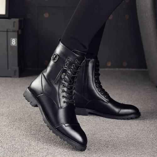 Mens casual motorcycle boots party nightclub dress cow leather shoes black cowboy high boot young long botas masculina zapatos