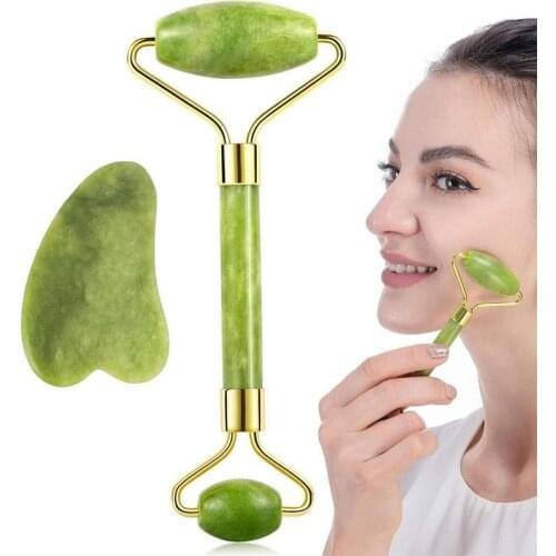 Natural Green Quartz Jade Roller Water Sha Set Body Massager Roller Jade Stone Set Face Lifting Beauty Massage Skin Care