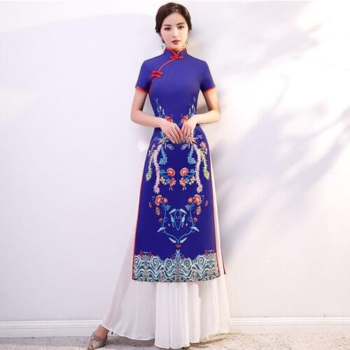 Plus Size 5XL Women New Classic Mandarin Collar Long Fork Qipao Lady Elegant Vintage Fashion Bodycon Cheongsam Stage Show Dress