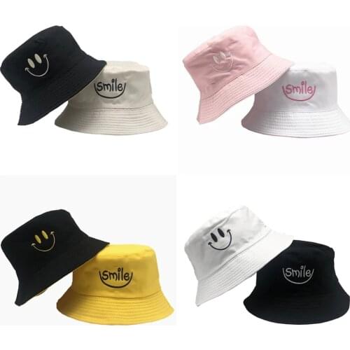 SMILE Bucket Hat Double Sided Bucket Hat Smiling face Unisex Fashion Bob Cap Hip Hop Gorro Cap