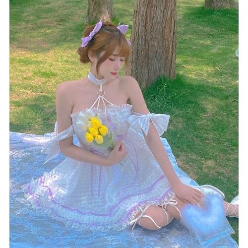 New Summer Girl Dream Fairy Tale Princess Bow Dress Harajuku Sweet Temperament Kawaii Fashion White Backless Dress