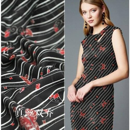 Striped silk double Joe silk fabric 100% mulberry silk digital printing cloth dress dress spring and summer