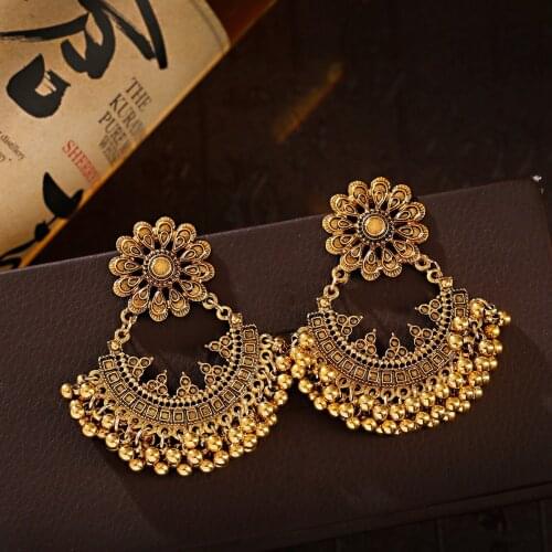 Retro Ethnic Fashion Earrings Luxury Golden Color Sun Flower Shaped Alloy Beads Tassel Earrings Popular Jewelry Gifts In 2021