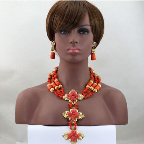 Romantic Real Coral Beads Jewelry Set Natural Coral Necklace Nigerian Wedding African Beads Jewelry Set Free Shipping CJ724
