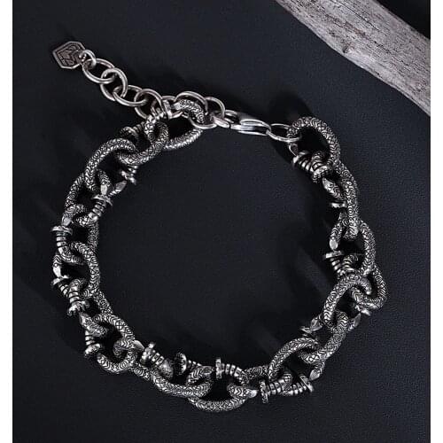 S925 Sterling Silver Retro Bracelet Mens And Womens Fashion Bracelets Thick Style Personality Trendy Korean Simple Bracelets