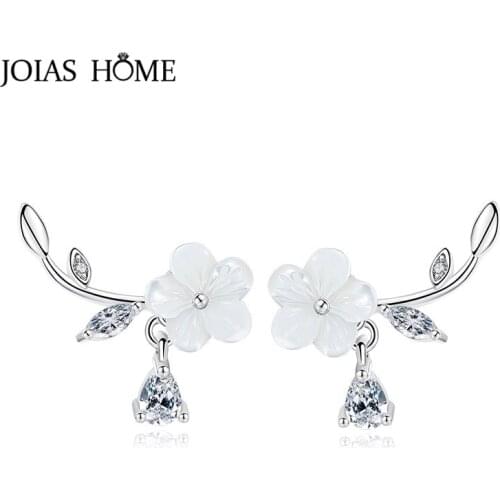 JoiasHome Flower Earrings for Women Silver 925 Jewelry Water Drop Shaped Gemstones Female Ear Studs Plant Plum blossom Dating