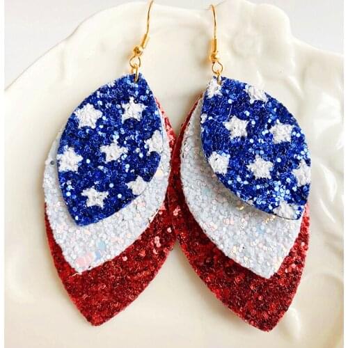 Trendy Drop Earring July 4th USA Independence Day Party Parade Jewelry Geometric Glitter Originality Handmade Leather Earrings