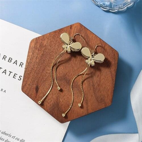 Women Earrings Couple Wedding Earrings Banquet Gold Plated Tassel Rhinestone Butterfly Earrings Gift for Girl Fashion Jewelry