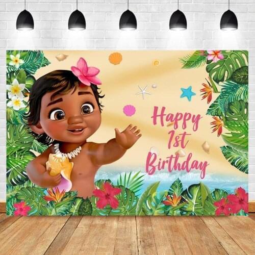 Tropical Cartoon Baby Moana Vinyl Photography Backdrop 1st Birthday Party Photo Shoot Background For Kids Portrait Photo Studio