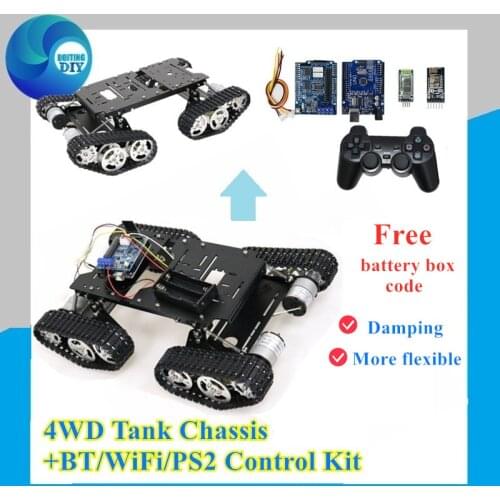WiFi/Bluetooth/PS2 Control RC 4wd Robot Tank Chassis Kit Damping and Flexible Smart Metal Wheeled Chassis For Teaching/ DIY