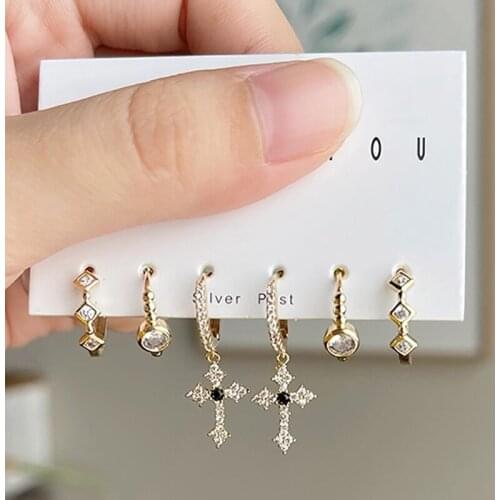 ZHINI 6Pcs/set Fashion AAA Zircon Crystal Stud Earrings for Women Luxuy Charming Freshwater Pearls Earring Jewelry 2021 brincos