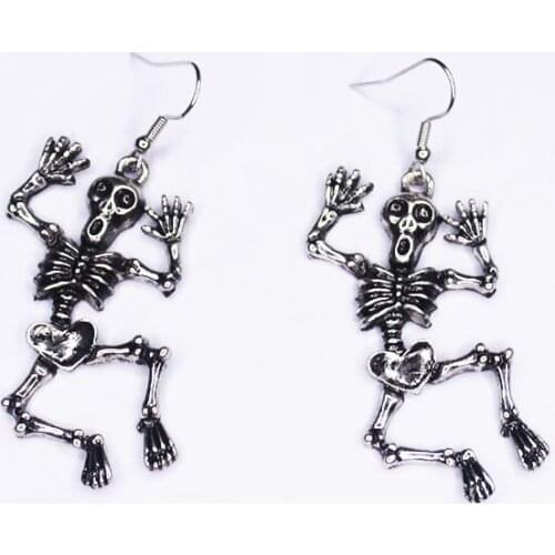 Goth Skull Dangle Earrings for Women 2021 Vintage Silver Color Funny Skeleton Drop Earing Retro Gothic Halloween Jewelry VGE150
