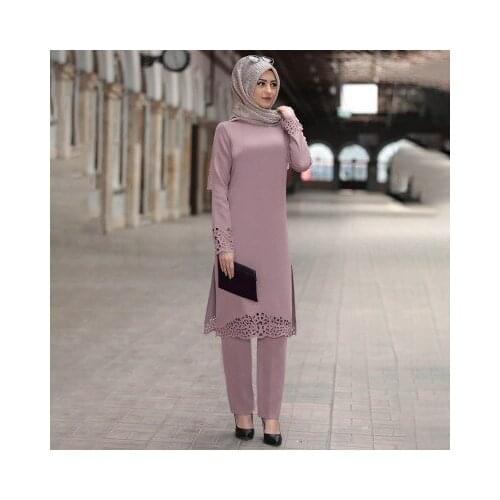 Two Piece Sets Tops and Pants Women Turkey Muslim Abaya Split Abaya Dresses Ramadan Moroccan Kaftan Islamic Clothing Dress Sets