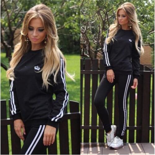 Womens Tracksuits Two Pieces Set Long Sleeve Outfits Striped Sport Wear Casual Sweat Suits Fitness Top Pant Jogger Tracksuit