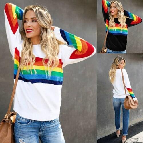 Color Striped Knitted Top Women Sweaters 2021 Casual Autumn Winter Sweater Loose O-neck Female Top Harajuku Knitted Pullovers