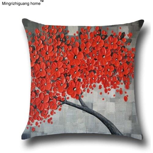 1PC 3D Painting Trees Flowers Cotton Pillowcases Cushion Cover Linen Blend Home Office Sofa Square Pillow Case Decorative OU 002