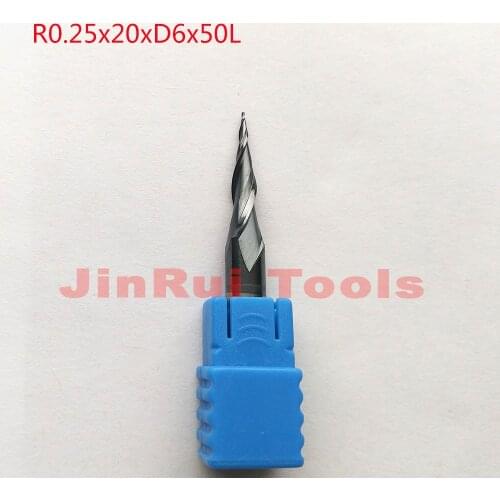 1pc R0.25*D6*20*50L*2F HRC55 Tungsten solid carbide Coated Tapered Ball Nose End Mills CNC milling cutters wood knife tools