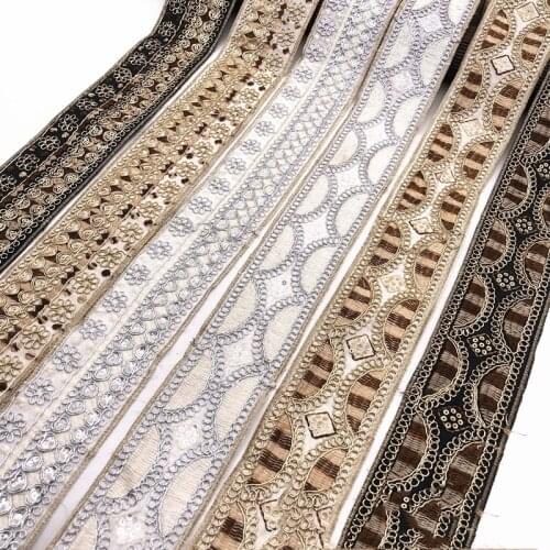 1 Yards Vintage Ethnic Embroidery Lace Ribbon Sequins Boho Lace Trim DIY Clothes Bag Accessories Embroidered Fabric