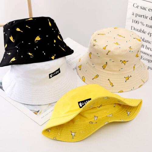 Cute Double Side Solid Bucket Hats for Women Goose Printing Summer Hip Hop Caps bob Outdoor Panama Cap Sunscreen Fisherman Hat