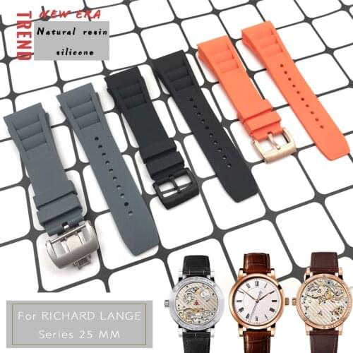 25mm High Quality Natural Silicone Rubber Watch Strap Soft Waterproof Sport Watchband Special for Richard Watch Bracelet for Men