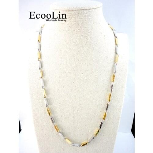 30Pcs 22.06 inch Bamboo Stainless Steel DoubleColor Chain 56Cm Never fade Necklaces For Women Men Fashion Jewelry LR554