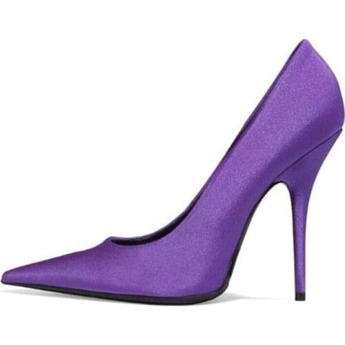 Satin Stiletto Pumps Women Pointy Toe High Heel Dress Ladies Shoes Slip-on Spring Women High Heel Pumps Solid Shallow Shoes