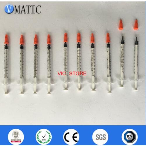 Free Shipping Non Sterilized 10Pcs Clear 1cc/ml Plastic Manual Syringe With Orange Syringe Cap/Stopper
