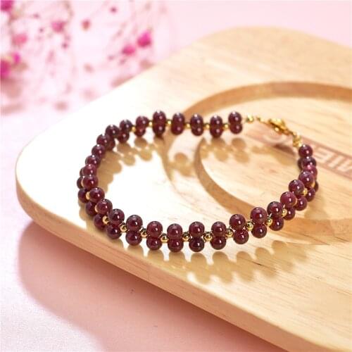 4mm Natural Garnet Bracelet Stone Beads Strand Weave Bracelet Bangle Jewelry Gift for Women Energy Yoga Chain 7.5inch Y974