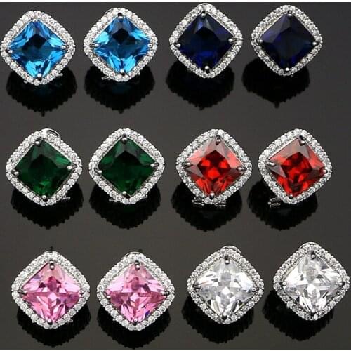 Geometric Square CZ Big Stone Beads Earrings 925 Silver Earrings for Women Party Fahion Gift