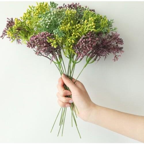 10Pcs/lot Artificial Plastic Flowers 6 Heads of Chrysanthemum Fruit Branch Wedding Bouquets Luxury Home Decor Fake Flowers Berry