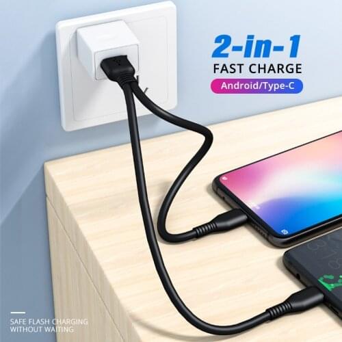 FONKEN 2 in 1 Micro USB Cable Type C Charging Cable 0.25m Short Mobile Phone Cable 2 USB Splitter Cable Microusb Fast Charge