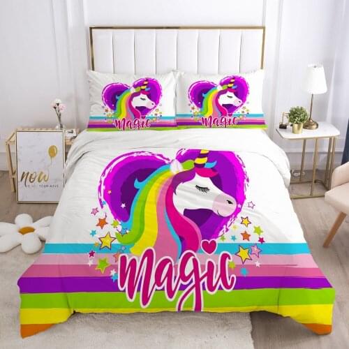 Cartoon Bedding Set for kids baby duvet cover set for home bed linen bed linings family sets Euro 4 piece Rainbow unicorn