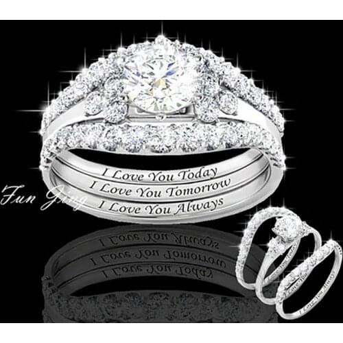 Women Fashion Letter Zircon Ring Set Letter Finger Ring Gift for Love Couple Fashion Jewelry Accessories Size 5-11