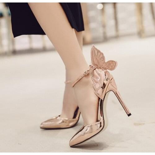 New ladies high heels butterfly pointed high heel hollow shoes wedding shoes
