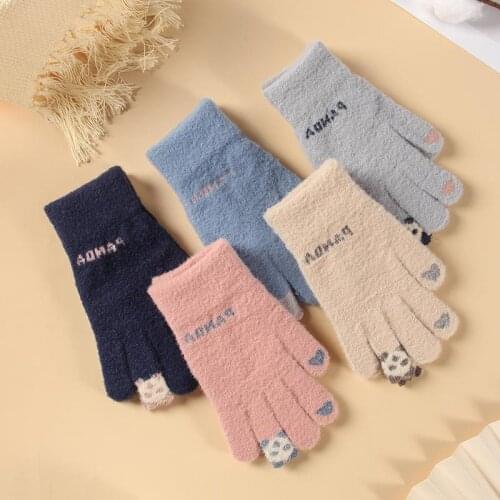 New Ladies Winter Touch Screen Gloves, Fashion Woolen Knitted Warmth, Thick Fluffy Riding Sports Five-Finger Female Gloves