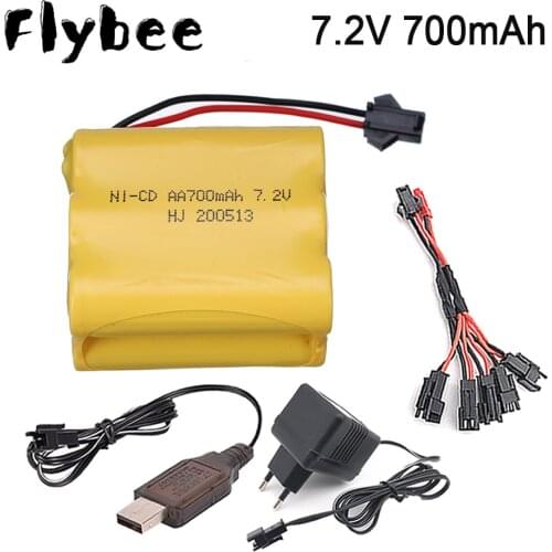 7.2v 700mah Ni-MH AA rechargeable battery with charger set SM plug for RC car RC truck RC boat RC tank upgrade 7.2 V 700 MAH