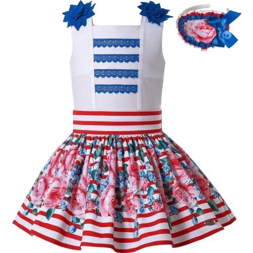 Pettigirl Flower Girls Casual Striped Dresses Two Piece Sets Summer Clothes Size 3 4 5 6 8 10 12 Years Olds with Hairband
