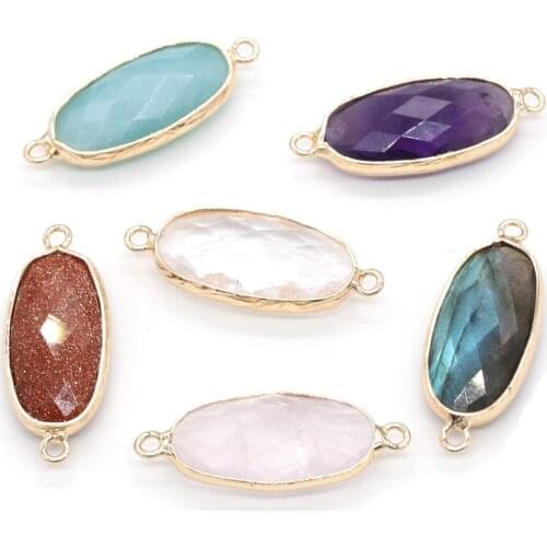 Natural Stone Pendant Connectors Oval Faceted Crystal Amethysts Energy Stone Charms for Jewelry Making Necklace Bracelet Gift
