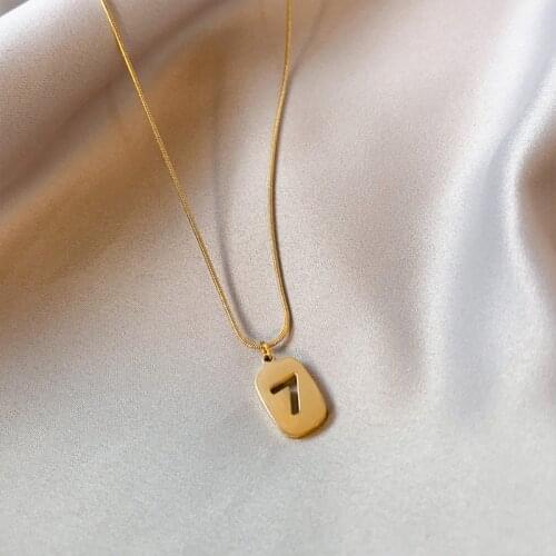 Festival Birthday Sweet Gift Stainless Steel Non-fade Hollow Square Plate New Lucky Number 7 Pendant Necklaces for Girl