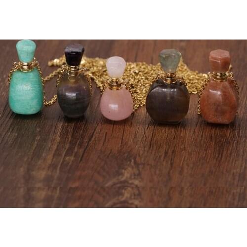 Natural Amethysts Perfume Bottle Pendant Necklace Trendy Quartzs Crystal Necklace Gift for Men Female Fashion Jewelry