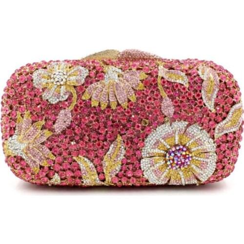 BL013 Flower Luxury Crystal Clutch Bag Gold metal Dinner Bag Dazzling Eye Handmade studded rhinestone Evening Bag for Lady